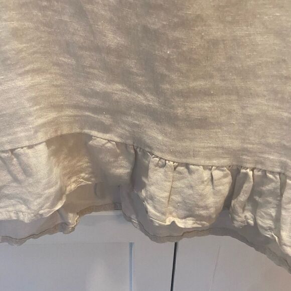 Lungo L’Arno Italy 100% Linen Ruffled Hem 3/4 Sleeve Tunic Top Beige Size Small - Picture 2 of 9